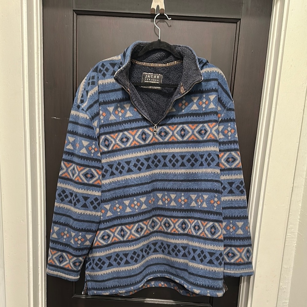 Jachs Blue and Orange Zip Up Sweater with Nordic Pattern